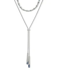 Silver Tone Blue 2 Row Necklace
