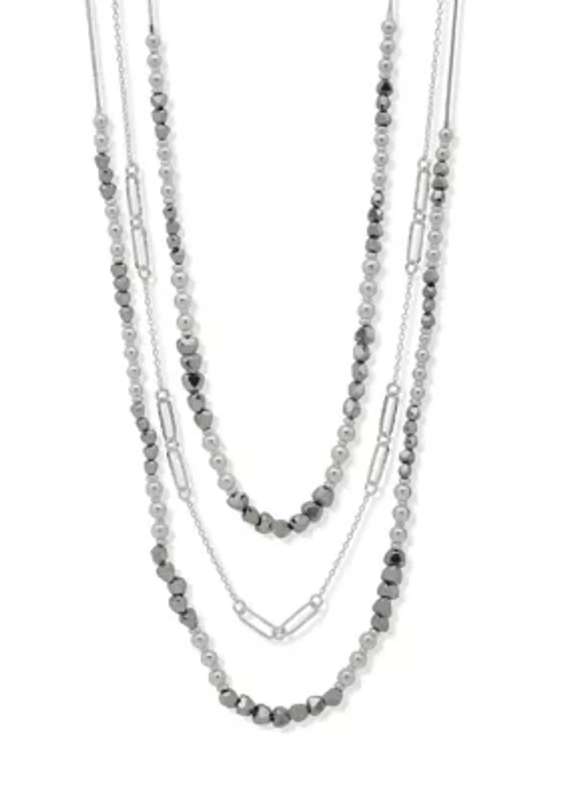Silver Tone Beaded Multirow Necklace
