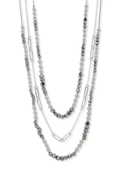 Silver Tone Beaded Multirow Necklace