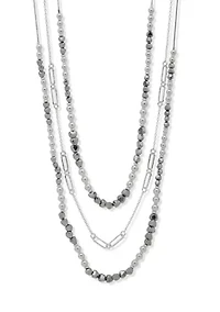 Silver Tone Beaded Multirow Necklace