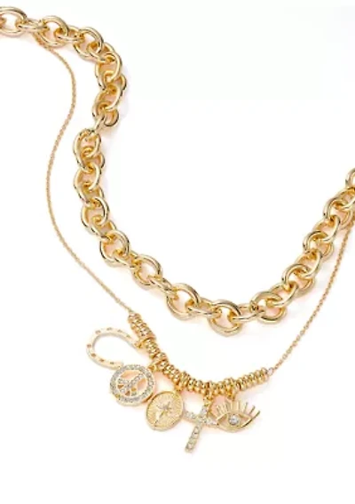 Gold Tone Charm Multirow Necklace