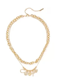 Gold Tone Charm Multirow Necklace