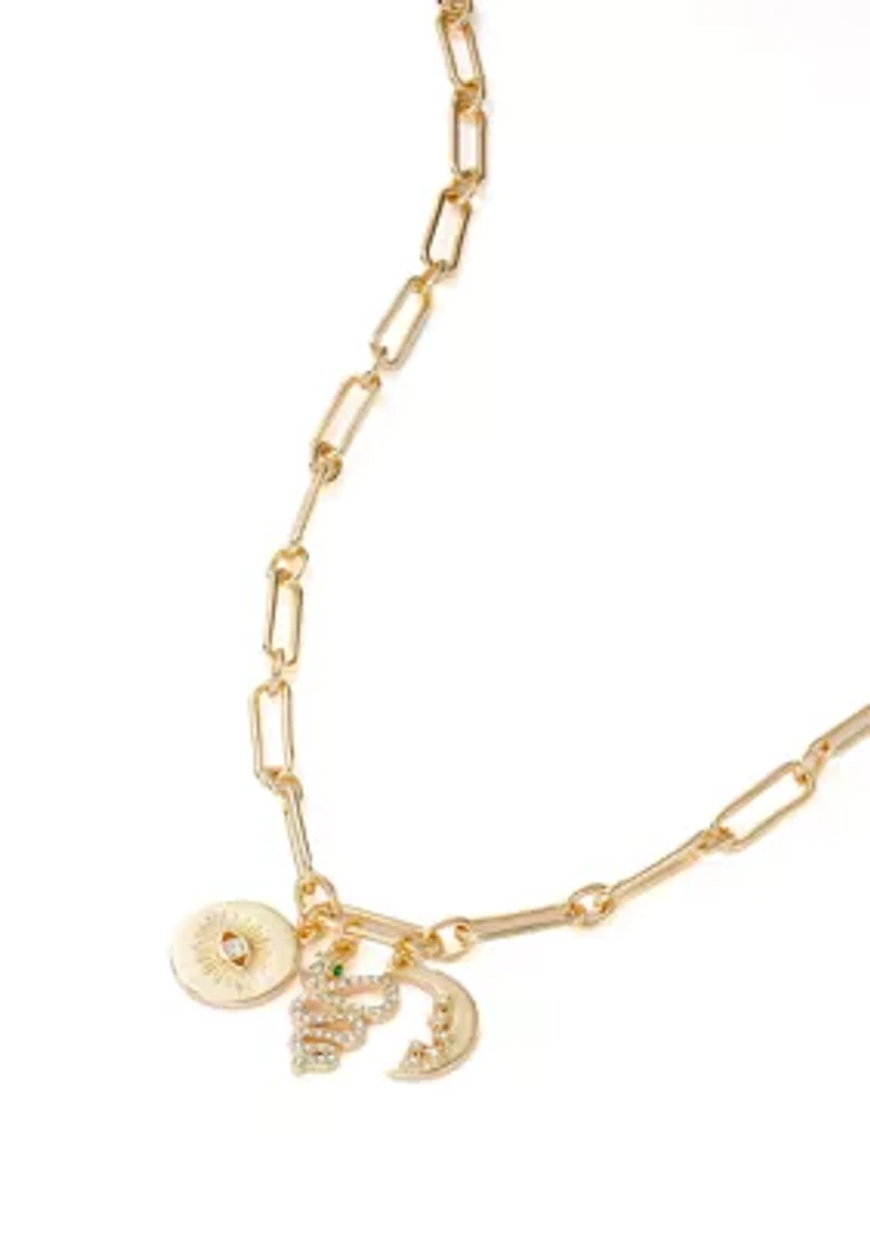 Gold Tone Charm Y Necklace