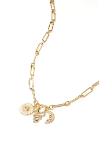 Gold Tone Charm Y Necklace