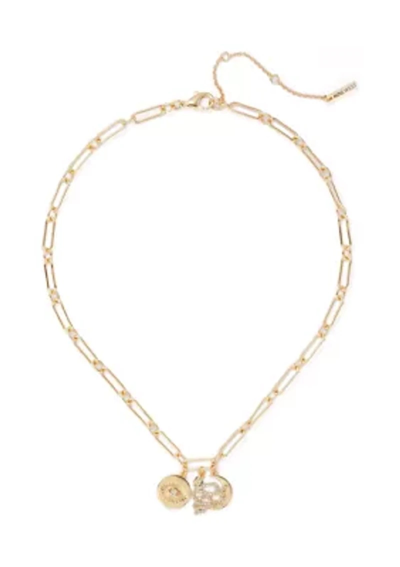 Gold Tone Charm Y Necklace
