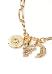 Gold Tone Charm Y Necklace