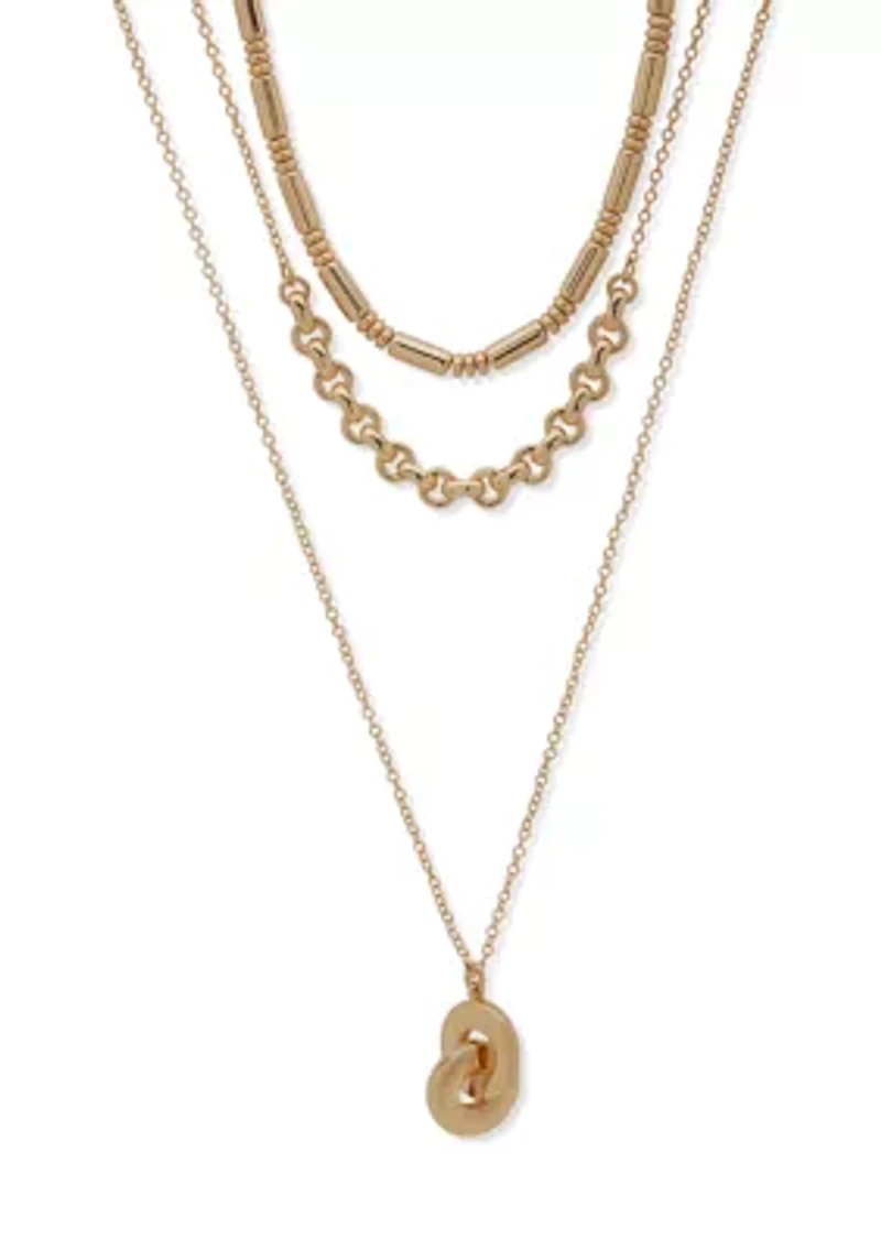 Gold Tone Multirow Buckle Necklace