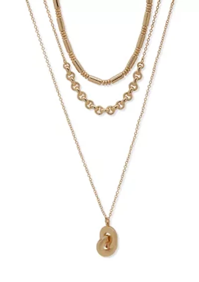 Gold Tone Multirow Buckle Necklace