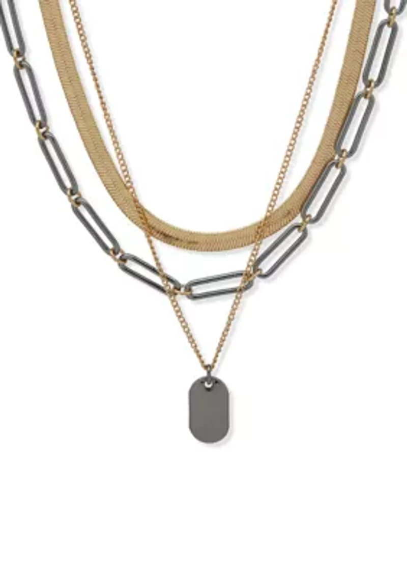 Two Tone Link Multirow Necklace