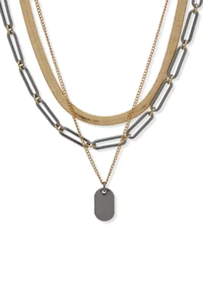 Two Tone Link Multirow Necklace