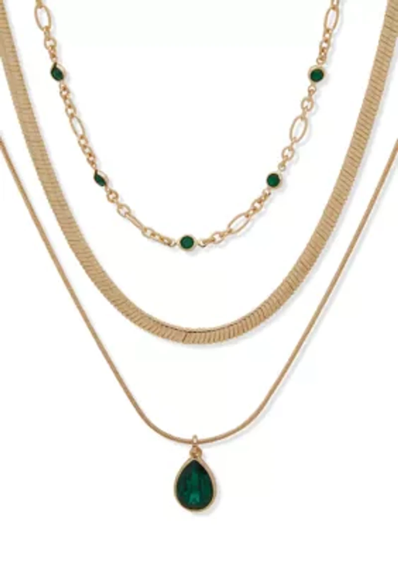 Green Pave Multirow Necklace