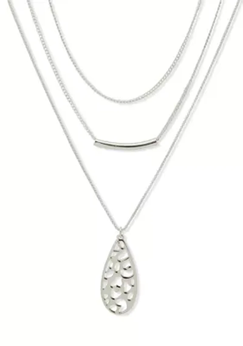 Silver Tone Multi Row Pendant Necklace