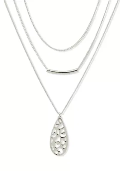 Silver Tone Multi Row Pendant Necklace