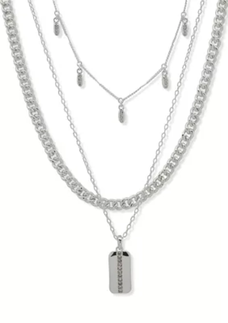 Silver Tone Crystal Pave Multirow Necklace