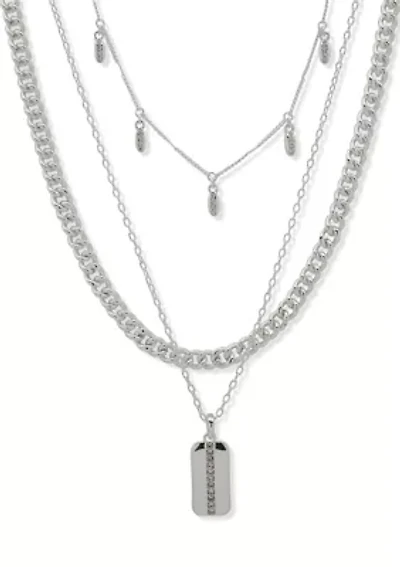 Silver Tone Crystal Pave Multirow Necklace
