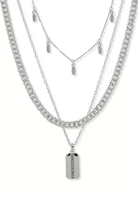 Silver Tone Crystal Pave Multirow Necklace
