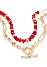 Red Beaded Multi-Strand Gold Necklace
