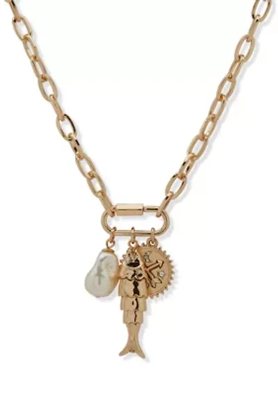 Gold Tone Multi Charm Pendant Necklace