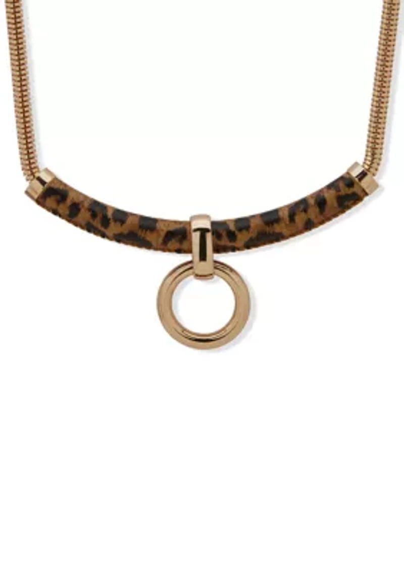 Gold Tone Leopard Frontal Pendant Necklace
