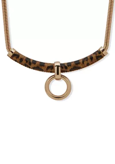 Gold Tone Leopard Frontal Pendant Necklace