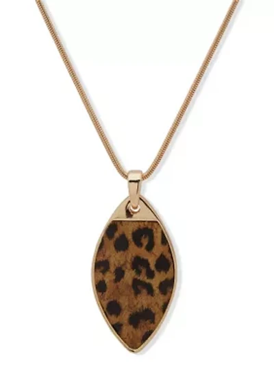 Gold Tone Brown Leopard Pendant Necklace