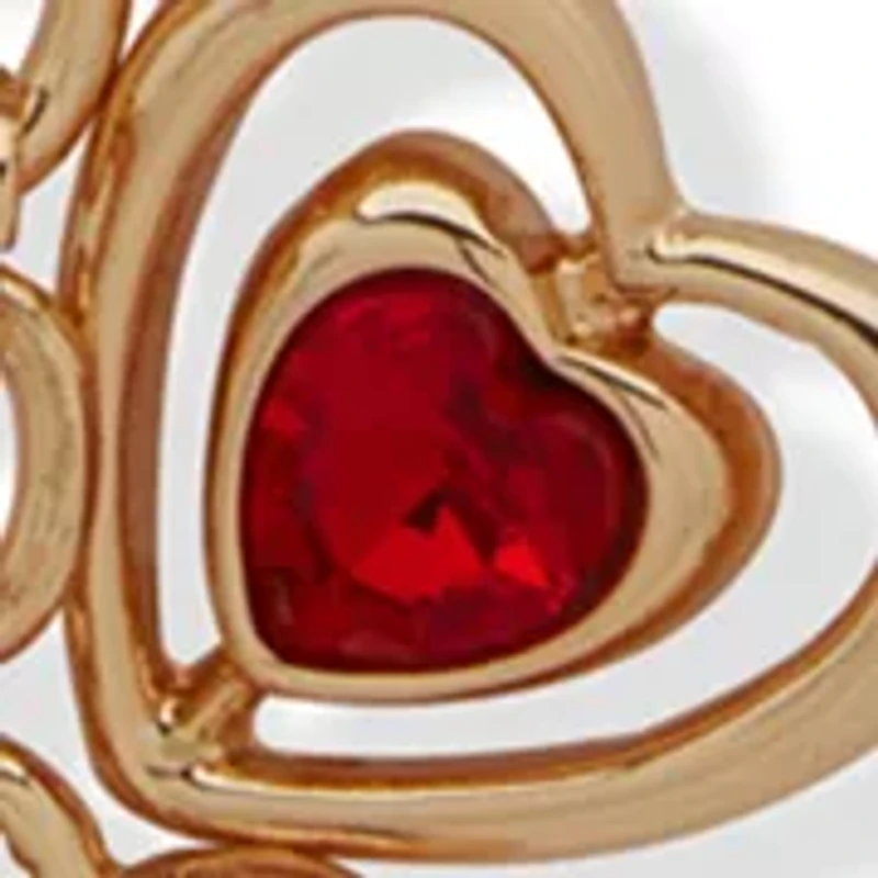 Gold Tone Red Heart Charm Y Necklace