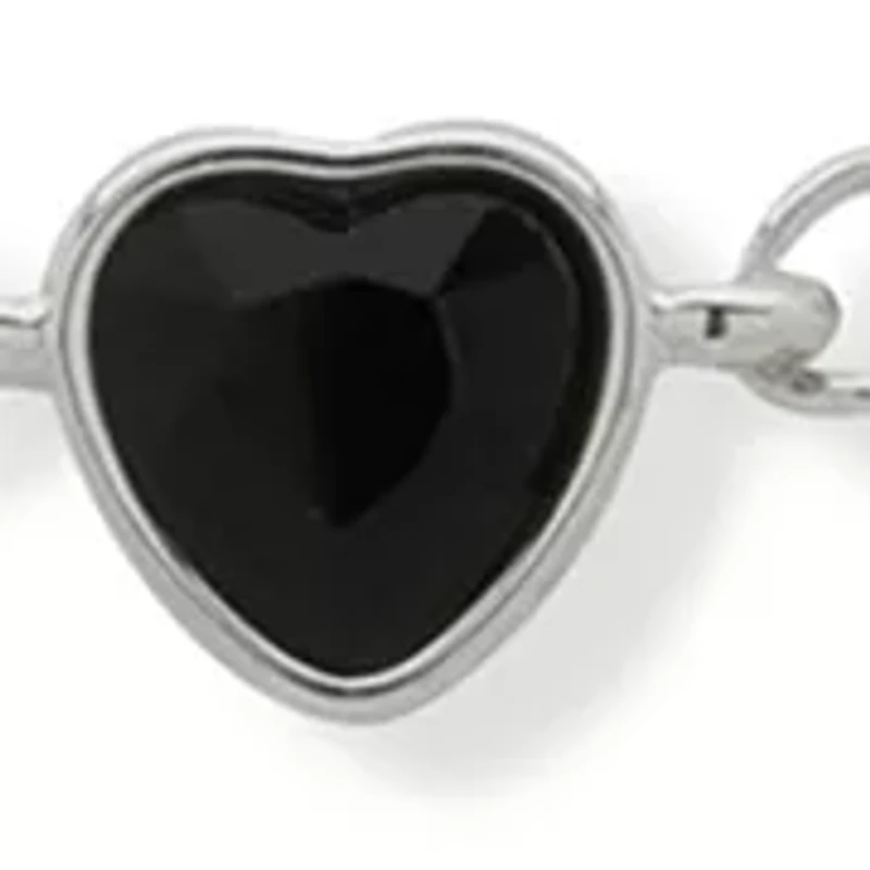 Silver-Tone Jet Crystal Multirow Heart Necklace