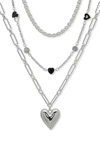 Silver-Tone Jet Crystal Multirow Heart Necklace