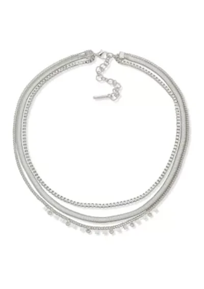 Silver Crystal Multirow Necklace