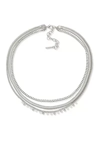 Silver Crystal Multirow Necklace