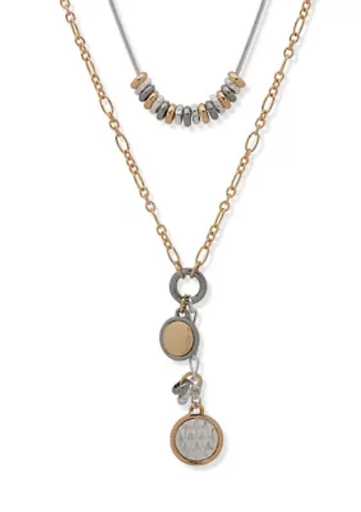 Multirow Tri-Tone Pendant Necklace