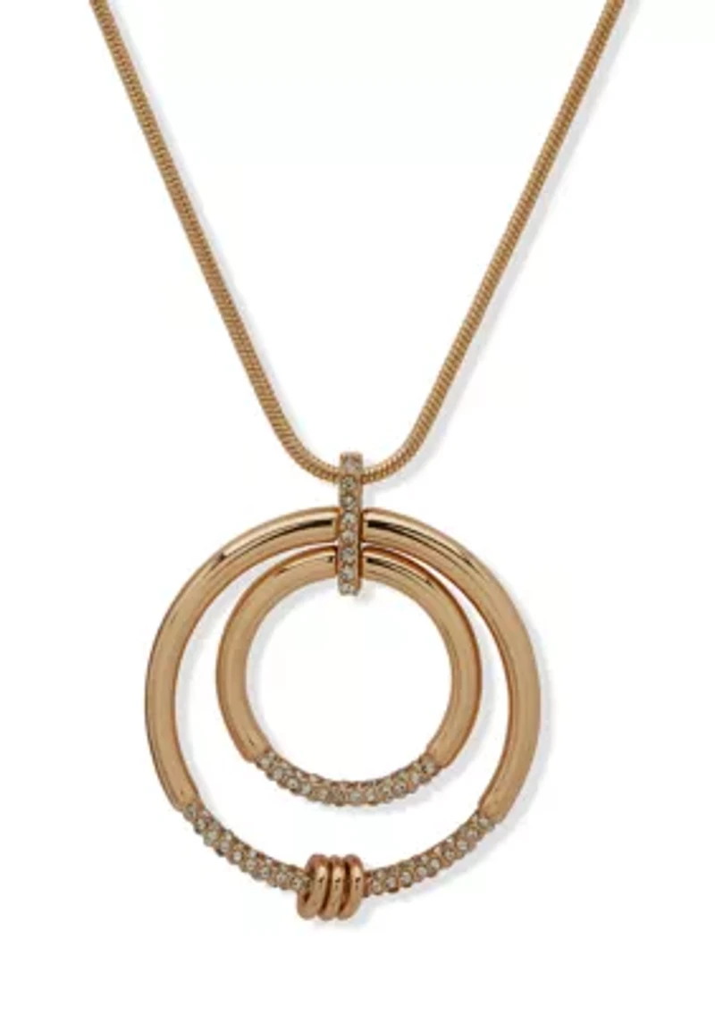 Double Ring Pavé Pendant Necklace