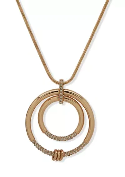 Double Ring Pavé Pendant Necklace