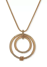 Double Ring Pavé Pendant Necklace