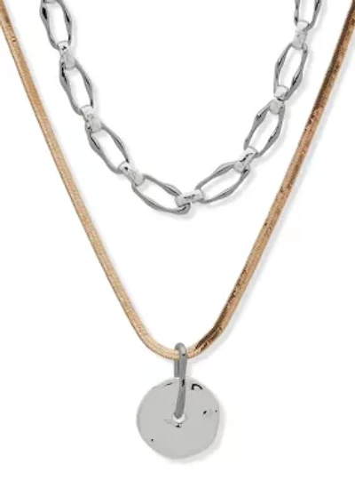 Multi-Row Two-Tone Pendant Necklace