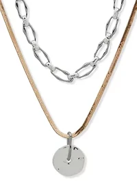 Multi-Row Two-Tone Pendant Necklace