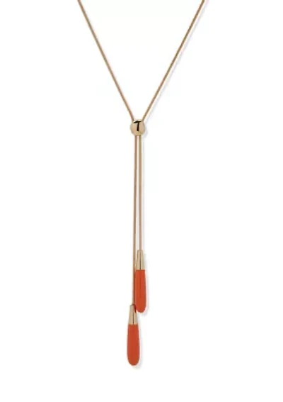Gold Tone White Lariat Necklace