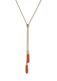 Gold Tone White Lariat Necklace