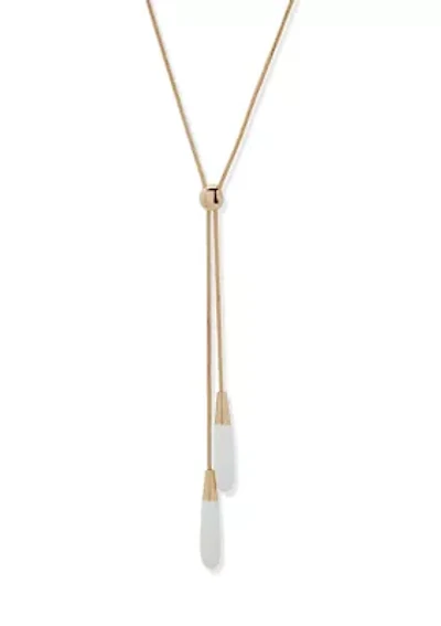 Gold Tone White Lariat Necklace