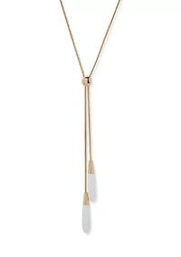 Gold Tone White Lariat Necklace