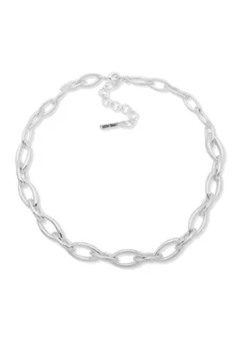 Silver Tone Navette Collar Necklace