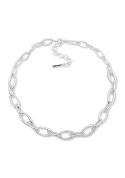 Silver Tone Navette Collar Necklace