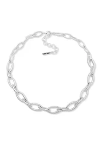 Silver Tone Navette Collar Necklace