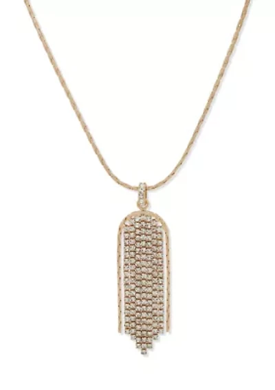 Gold Tone Crystal Waterfall Pendant Necklace