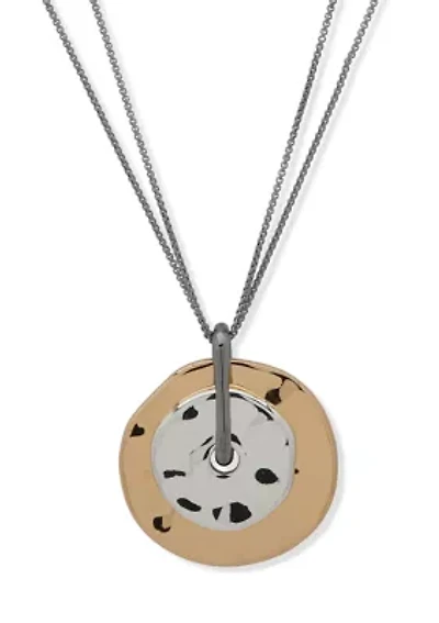 Long Tri-Tone Disc Pendant Necklace