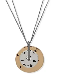 Long Tri-Tone Disc Pendant Necklace