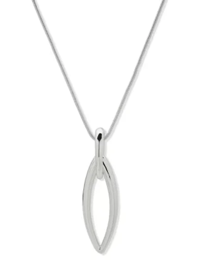 Silver Tone Navette Pendant Necklace