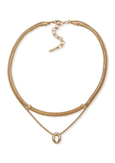 Pendant Multirow Gold Tone Necklace