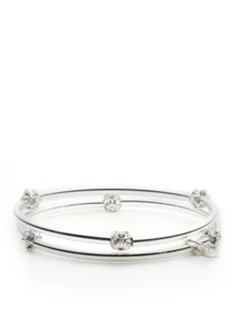 Silver-Tone 2 Stretch Bangles Boxed Gift Set