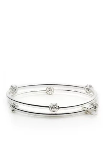 Silver-Tone 2 Stretch Bangles Boxed Gift Set